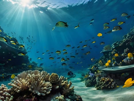 Swimming fishes in the sea