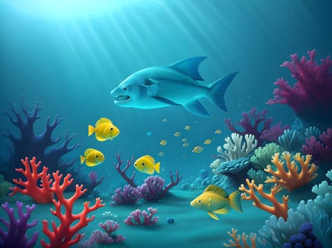 Swimming fishes in the sea