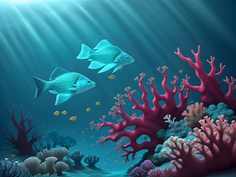 Swimming fishes in the sea