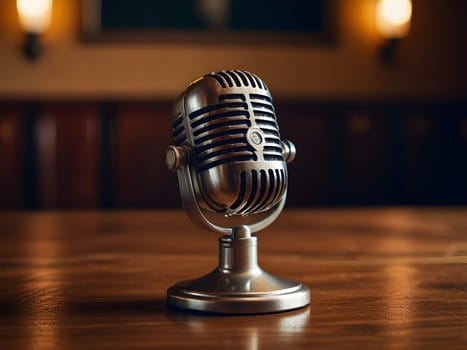 Old vintage microphone on table