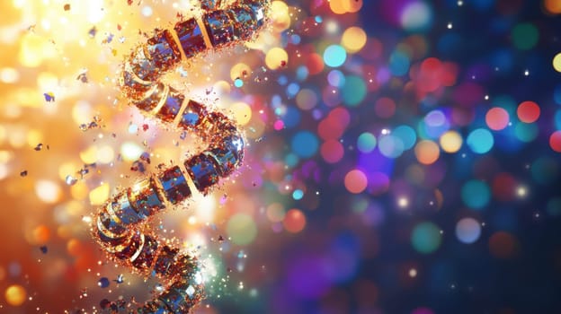 A vibrant spiral of light shines against a backdrop of twinkling bokeh creating a magical nighttime atmosphere filled with color.