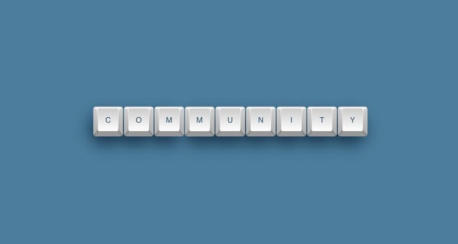 Community text on a 3d keyboard button with shadow, 3d illustration