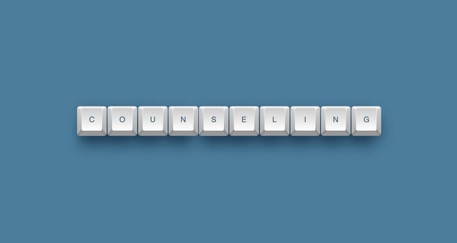 Counseling text on a 3d keyboard button with shadow, 3d illustration