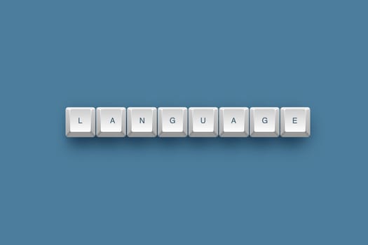 Language text on a 3d keyboard button with shadow, 3d illustration