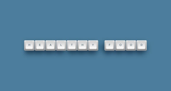 Healthy food text on a 3d keyboard button with shadow, 3d illustration