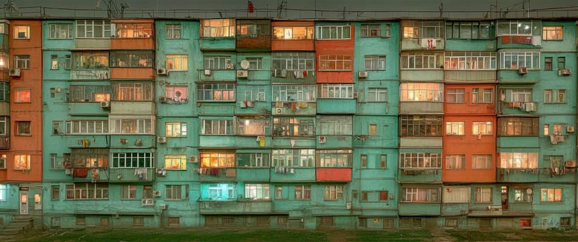 Eastern European apartment blocks. AI generative.