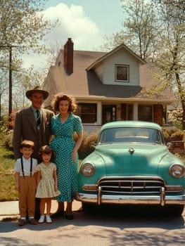 Vintage photo of an American family from the 1940s, 1950s