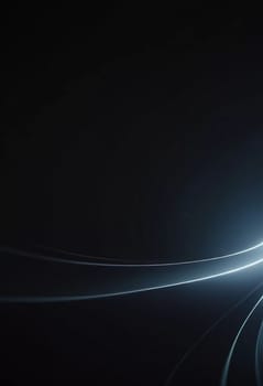 Smooth black backdrop accentuated by soft blue anamorphic bokeh effects. Gentle light waves flow across the surface, creating an ethereal atmosphere. Generative AI.