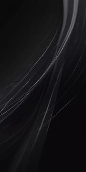 Graceful, swirling curves emerging from a dark backdrop, emphasizing fluidity and a dynamic sense of movement, inviting contemplation. Black background with smooth lines. Generative AI.