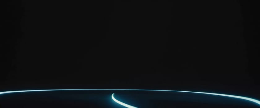 Smooth black backdrop accentuated by soft blue anamorphic bokeh effects. Gentle light waves flow across the surface, creating an ethereal atmosphere. Generative AI.
