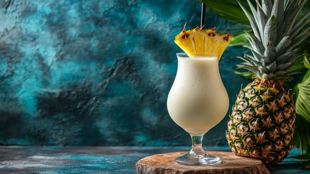 Classic Puerto Rican Pina Colada in a glass with pineapple garnish, capturing the essence of tropical indulgence..