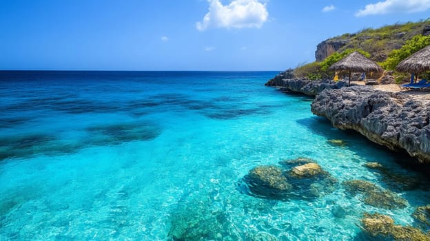 Stunning tropical ocean view with clear blue waters and rocky cliffs, perfect for a serene escape.