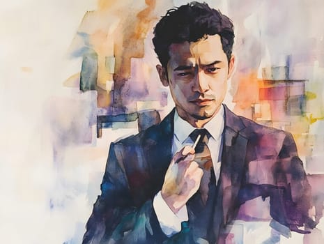 Watercolor Male Men Asian Businessmen Business Attire