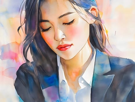 Watercolor Female Woman Asian Businesswoman Business Attire