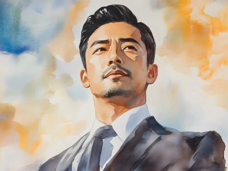 Watercolor Male Men Asian Businessmen Business Attire