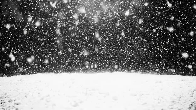 dramatic snowstorm overlay effect on a black background, showcasing swirling snowflakes and gusts of wind. This visual effect creates a cold, wintry atmosphere, perfect for enhancing images with a frosty, stormy feel. The stark contrast between the white snow and black backdrop adds intensity and depth to the scene.
