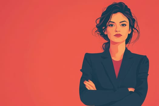 A confident consultant woman stands with her arms crossed, exuding professionalism and determination. The minimalist design features a vibrant background that enhances her strong presence.