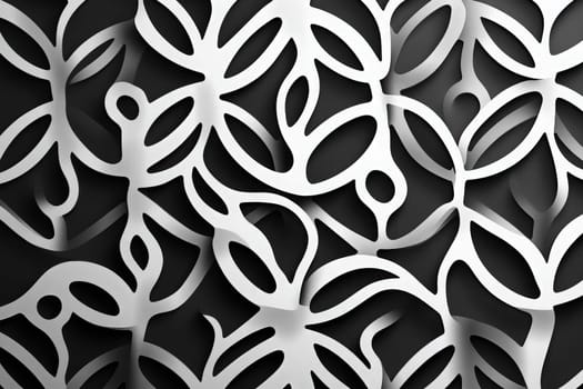 The design showcases a striking minimalist pattern, featuring interwoven floral shapes in a solid tone against a contrasting background, emphasizing elegance and simplicity.
