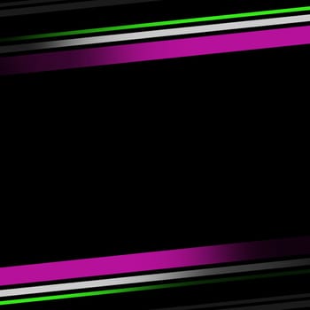 Green, gray and pink color ribbons run across a black background, forming a frame with copy space in the middle. Background color for graphic design, banner, poster. Color Trend spring - summer 2025