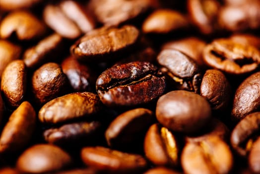 Coffee beans background from above. Coffee shop creative menu design layout. Dark vintage banner with arabian coffee top view.