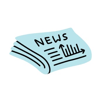 Doodle newspaper icon or logo, hand drawn with thin black line. Isolated on white background. Vector illustration