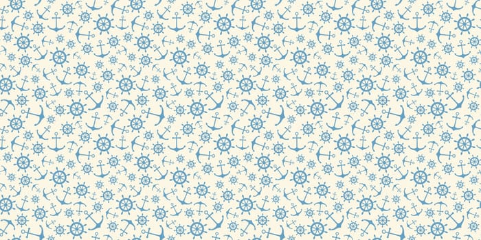 Nautical seamless pattern with ship wheels and anchors. Vector illustration