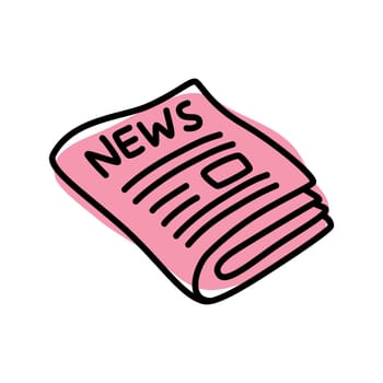 Doodle newspaper icon or logo, hand drawn with thin black line. Isolated on white background. Vector illustration