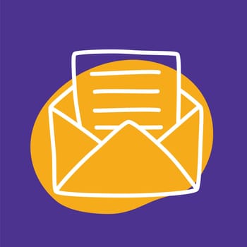 Doodle Open envelope with letter icon or logo, hand drawn with thin black line. Isolated on white background. Vector illustration