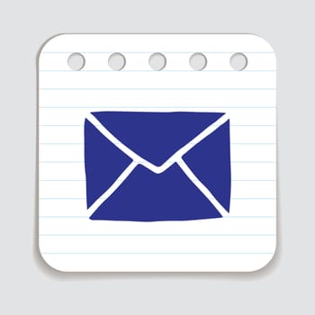 Doodle letter envelope icon or logo, hand drawn with thin black line. Isolated on white background. Vector illustration