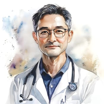 Professional Confident Watercolor Male Men Asian Medicine Medical Doctor