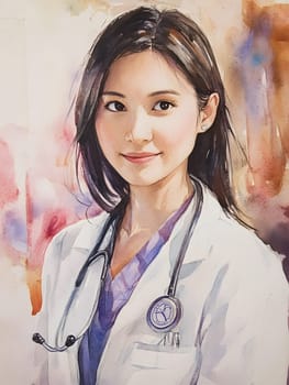 Watercolor Female Asian Medicine Medical Doctor