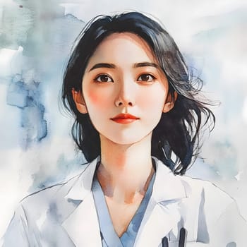 Watercolor Female Asian Medicine Medical Doctor