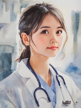 Watercolor Female Asian Medicine Medical Doctor