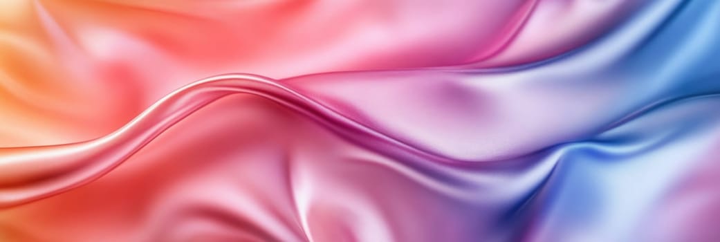 Soft satin fabric waves colourful background design. Texture with smooth flowing patterns and light shiny effect.