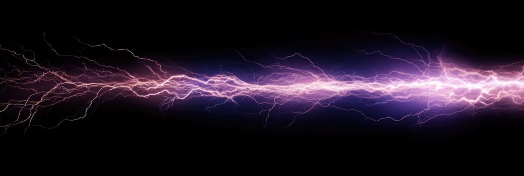 Purple and white lightning bolt with branching fingers on black background.