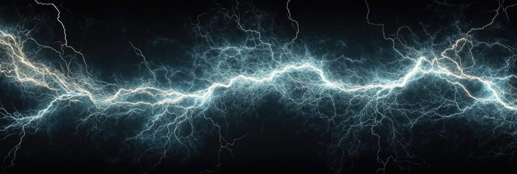 White lightning bolt with branching fingers on black background.