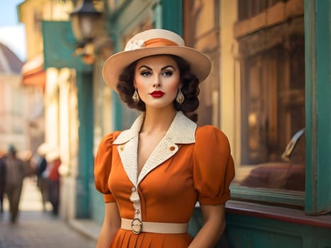 Vintage retro woman in town