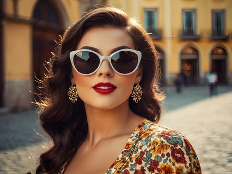 Vintage retro woman in town