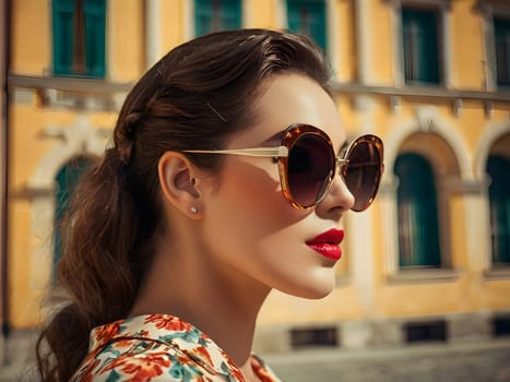 Vintage retro woman in town