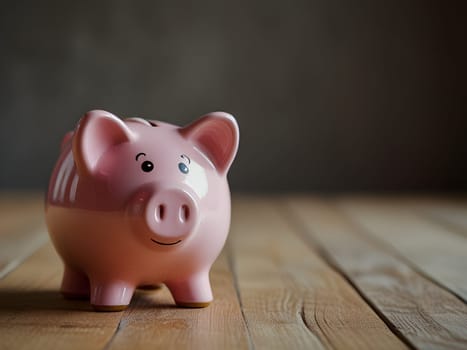Pink piggy bank on table
