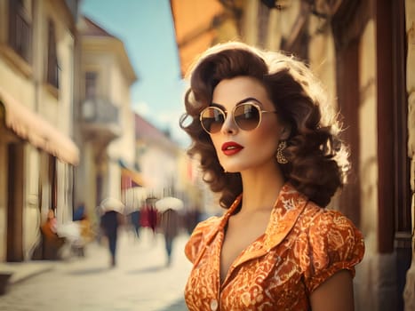 Vintage retro woman in town