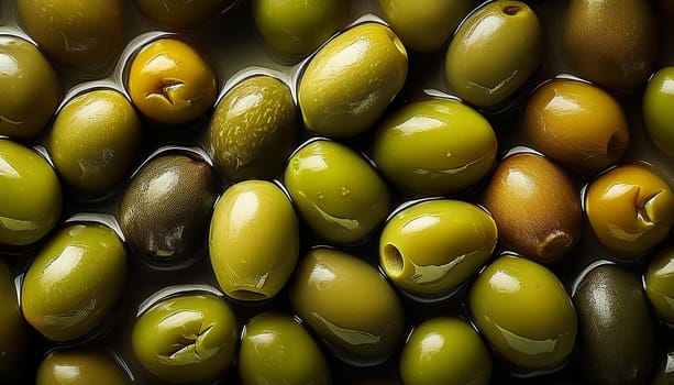 green olives vegan food top flat view full frame, AI generated image