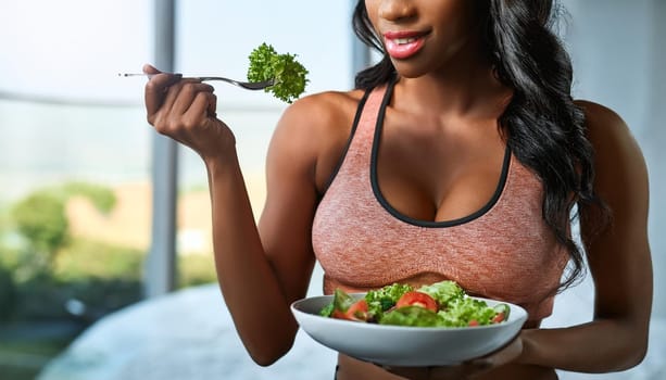 gorgeous young woman eating salad, AI generated image