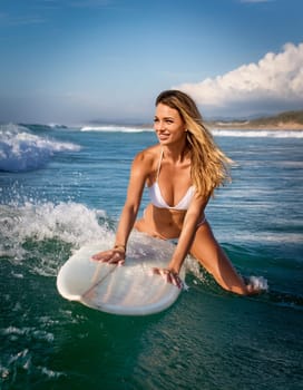 pretty young woman windsurfing, AI generated image