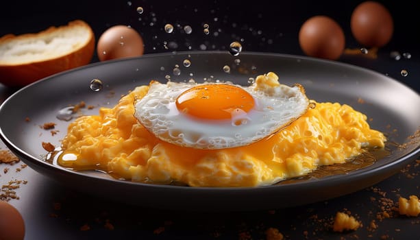 scrambled egg with fried egg on top, AI generated image