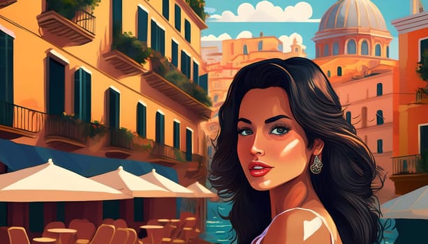gorgeous young woman portrait illustration, AI generated image