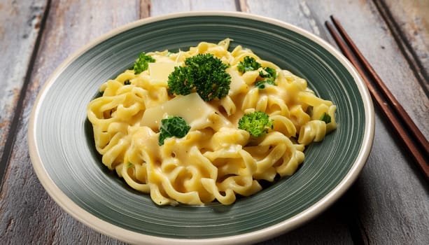 vegetarian cheesy noodles dish, AI generated image