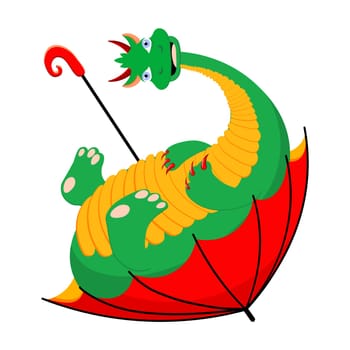 Funny dragon with an umbrella. Autumn dragon.Symbol of 2024.