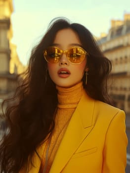 Women photographed on the street, all 70s style. AI generative