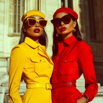 Women photographed on the street, all 70s style. AI generative